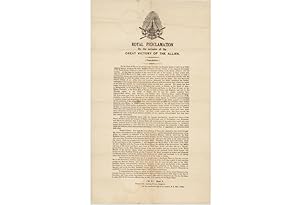 Imagen del vendedor de THAILAND   WWI VICTORY PROCLAMATION BROADSIDE: ROYAL PROCLAMATION ON THE OCCASION OF THE GREAT VICTORY OF THE ALLIES. (TRANSLATI a la venta por Antiquariat Dasa Pahor GbR
