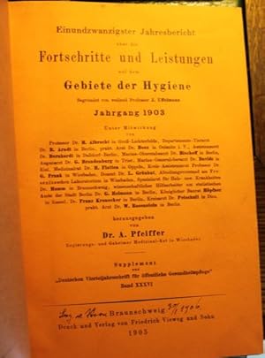 Seller image for Einundzwanzigster Jahresbericht ber die Fortschritte und Leistungen auf dem Gebiete der Hygiene, Supplement zur "Deutsche Vierteljahrsschrift fr ffentliche Gesundheitspflege" Band XXXVI. for sale by Antiquariat im OPUS, Silvia Morch-Israel