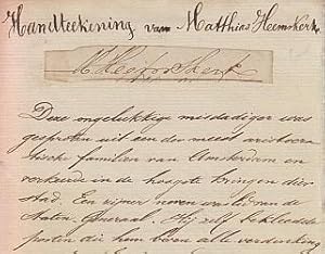 Originele 'Handteekening van Matthias Heemskerk', geknipt uit een brief of acte, en geplakt op ee...