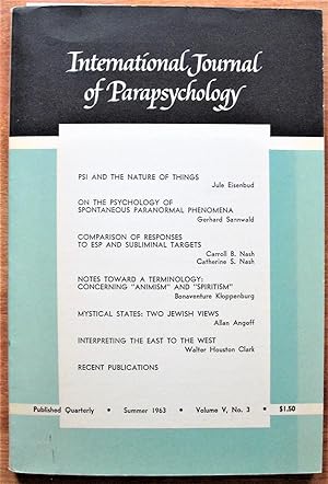 Mystical States: Two Jewish Views. Essay in International Journal of Parapsychology Summer 1963