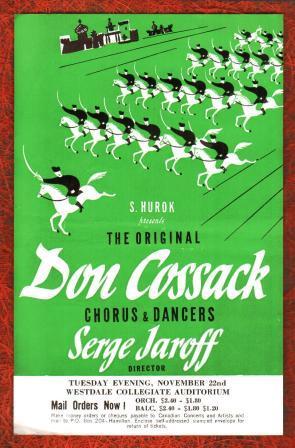 Handbill for a Concert by the Original Don Cossack Chorus & Dancers, Serge Jaroff, Director