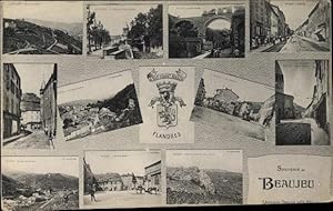 Imagen del vendedor de Wappen Ansichtskarte / Postkarte Beaujeu Rhne, Flandres, Grande Rue, Pont Paradis, vue generale a la venta por akpool GmbH