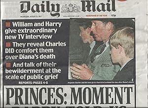 Daily Mail 23 August 2017. Clippings 4 pp. Article re News of Death of Diana, Princess of Wales .