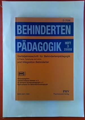 Bild des Verkufers fr Behindertenpdagogik, Heft 3 / 2008. Vierteljahrsschrift fr Behindertenpdagogik in Praxis, Forschung und Lehre und Integration Behinderter. Wolfgang Jantzen: zur politischen Philosophie der Behinderung; Armin Bernhard: kritische Theorie der Gesellschaft und kritische Pdagogik: die Bedeutung des Prinzipes der Kritik in der Erziehungswissenschaft und seine Grenzen; etc. zum Verkauf von biblion2