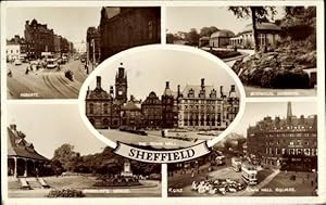 Bild des Verkufers fr Ansichtskarte / Postkarte Sheffield Yorkshire England, Fargate, Botanical Gardens, Endcliffe Woods, Town Hall Square zum Verkauf von akpool GmbH