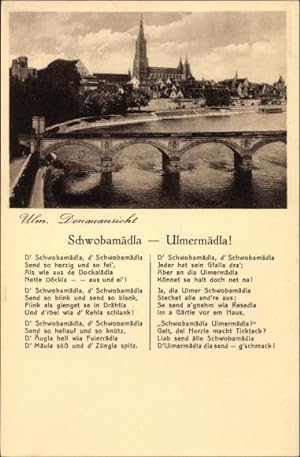 Bild des Verkufers fr Lied Ansichtskarte / Postkarte Ulm an der Donau Baden Wrttemberg, Blick auf Stadt mit Donaupartie, Schwobamdla zum Verkauf von akpool GmbH