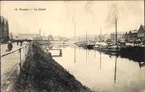 Ansichtskarte / Postkarte Roeselare Westflandern, Le Canal, Kanalpartie, Uferstraße, Schiffe