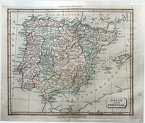 Antique Map SPAIN & PORTUGAL & BALEARIC ISLANDS Original Hand Coloured 1821