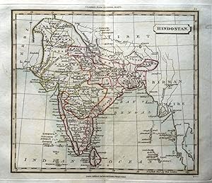 INDIA SRI LANKA MALDIVE ISLES Original Hand Coloured Antique Map 1821