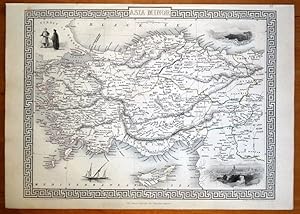 Antique Map ASIA MINOR, CYPRUS, TURKEY, RAPKIN & TALLIS original illustrated map c1850