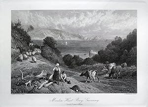 GUERNSEY, MOULIN HUET BAY, CHANNEL ISLANDS original antique print c1865