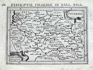 Antique Map PICARDIA, PICARDY, FRANCE, AMIENS, LENS, BETHUNE, LAON, BERTIUS 1618