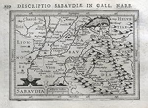 Antique Map SABAUDIA, BOURG EN BRESSE, LYON, GRENOBLE, FRANCE, BERTIUS 1618