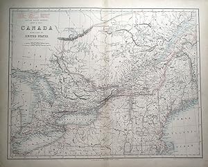 Antique Map BRITISH NORTH AMERICA, CANADA, USA, RAILWAYS, Fullarton large format c1865