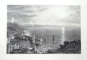 DEVON, BOATS IN TORBAY HARBOUR After J.M.W.Turner Antique Print c1840