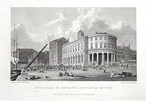 NEWCASTLE UPON TYNE, GUILDHALL OR EXCHANGE, Westall Antique Print 1829