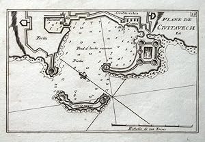 Antique Map CIVITAVECCHIA, ITALY HARBOUR PLAN, Roux Original c1760