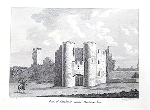 WALES, PEMBROKE CASTLE GATE, Hooper Grose Antique Print 1785