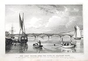DEVON , LAIRA BRIDGE RIVER PLYM, SALTRAM CREEK Allom ,Antique Print 1829