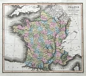 Antique Map FRANCE & BELGIUM Thomson,Walker original hand coloured 1816