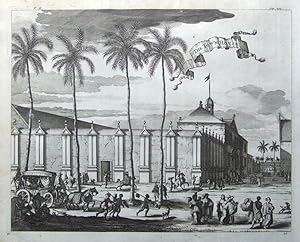 JAKARTA TOWN HOUSE, JAVA, INDONESIA, Churchill original antique print 1744