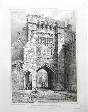HAMPSHIRE, WINCHESTER CASTLE TOWER GATEHOUSE, Antique Print 1828