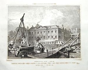 LONDON, FISHMONGER HALL, RIVER THAMES, Britton Antique Print 1829