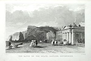 DEVON, PUBLIC BATHS & BEACH & DAWLISH, Allom Antique Print 1832