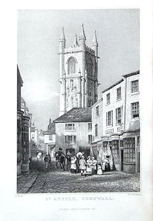 CORNWALL, ST AUSTELL, HOLY TRINITY CHURCH, Allom Antique Print 1830