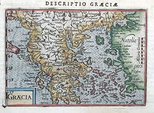 Antique Map GREECE, P.BERTIUS. original miniature hand coloured 1606