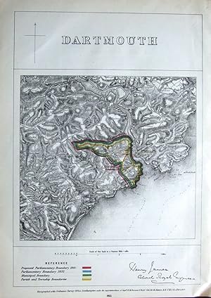 Antique Map DEVON, DARTMOUTH, CORNWORTHY, CHURSTON FERRERS, KINGSWEAR, 1868