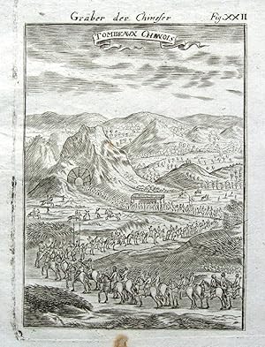 CHINA, TOMBS AND FUNERAL PROCESSION, A.Mallet Antique print 1719