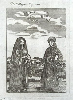 MOGAL or MUGHAL COSTUME, INDIA A.Mallet original antique print 1719