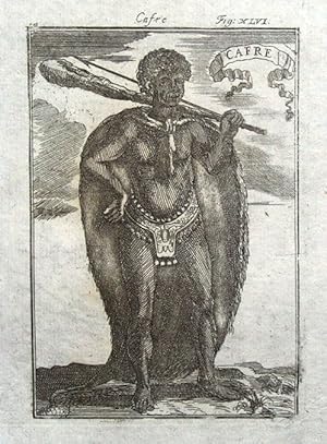 SOUTH AFRICA, NATIVE WARRIOR TRIBESMAN A.Mallet original antique print 1719