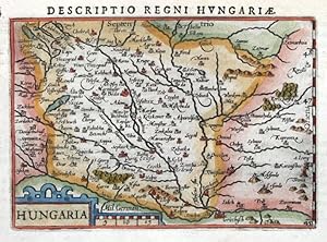 HUNGARY, HUNGARIA, BERTIUS. original miniature hand coloured antique map 1606