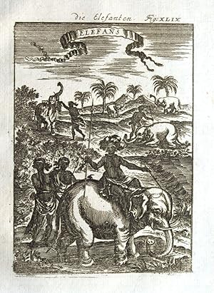 AFRICA, ELEPHANTS, RIDING & HUNTING Allain Mallet 1719 Antique Print
