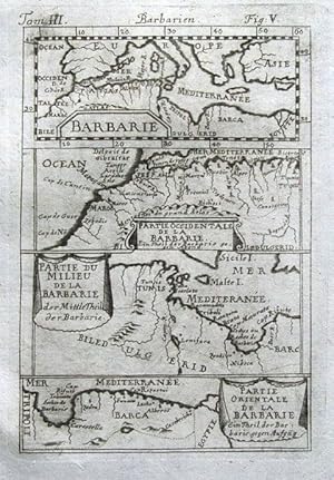 Antique Map BARBARY COAST, AFRICA, MOROCCO, TUNISIA, LIBYA, Mallet original 1719