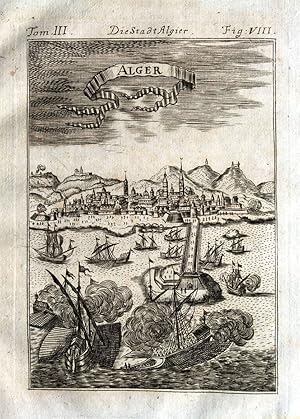 AFRICA, PORT & CITY OF ALGIERS, Allain Mallet Antique Print 1719