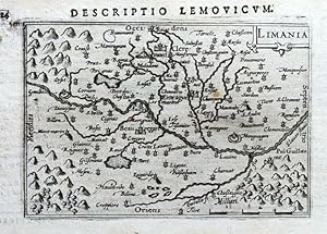 Antique Map FRANCE, LIMOUSIN, LIMOGES,CLERMONT-FERRAND, DORDOGNE, BERTIUS. original 1606