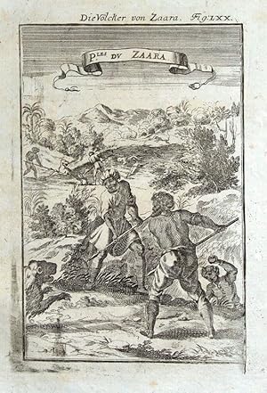 AFRICA, SAHARA, LION HUNTING Mallet original antique print 1719