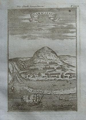 INDONESIA, E. INDIES, MOLUCCA, GAMALAMA VOLCANO, Mallet antique print 1719