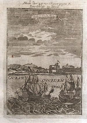 ELMINA CASTLE, GOLD COAST, SLAVE TRADE, AFRICA, Mallet antique print 1719