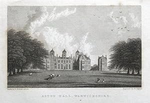 ASTON HALL, BIRMINGHAM Original steel engraved antique print 1829