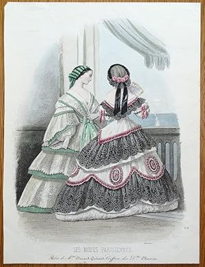 LES MODES PARISIENNE, PARIS FASHION plate 858 antique hand coloured print 1859