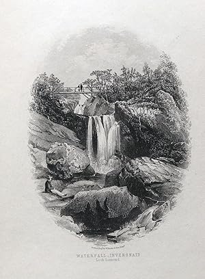 SCOTLAND INVERSNAID WATERFALL Original Steel Engraved Antique Print c 1870