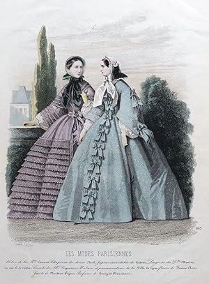 LES MODES PARISIENNE, PARIS FASHION plate 863 antique hand coloured print 1859