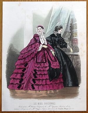 LES MODES PARISIENNE, PARIS FASHION plate 878 antique hand coloured print 1859