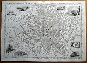 BIRMINGHAM, ENGLAND Street Plan RAPKIN & TALLIS original antique illustrated map c1850