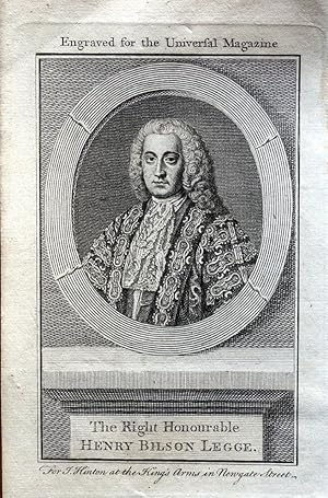 HENRY BILSON LEGGE Original Copper Engraved Antique Portrait Print 1759