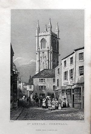 CORNWALL ST AUSTELL FORE STREET HOLY TRINITY CHURCH Allom Antique Print 1830